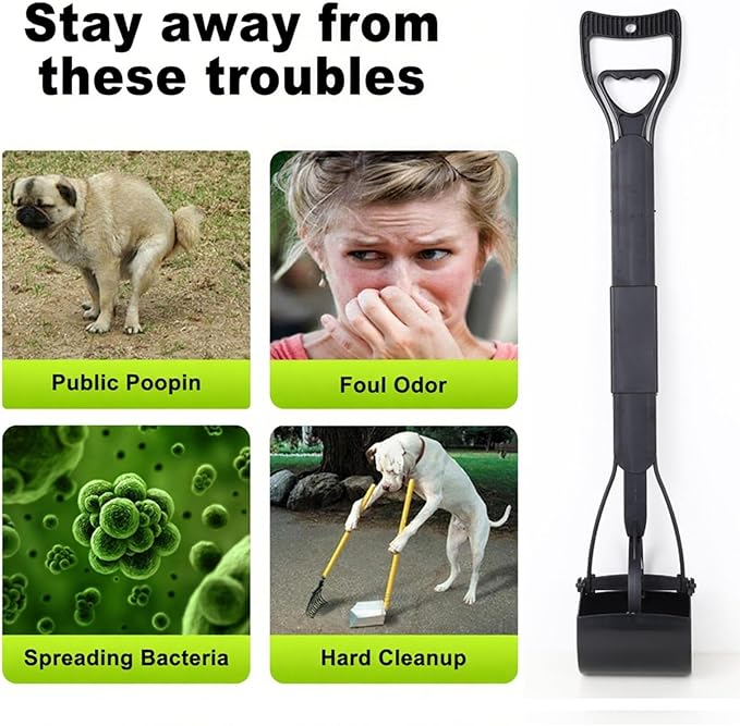 32‘’ Pooper Scooper, Foldable Pooper Scooper for Large Medium Dogs, Poop Pick Up Tool for Yard, Lawns, Grass(Black)