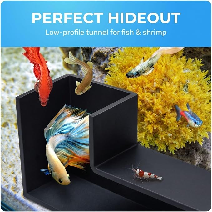 Aquarium Underground Tunnel 5", Dual-Entrance Fish Tank Cave & Aquarium Cave with Clear Viewing Window, ABS Shrimp Hideout, Substrate Buried Decor for Betta, Loaches, Corydoras, Black
