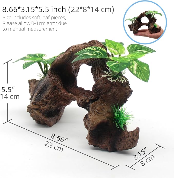 relaqcc Fish Tank Decorations Artifical Driftwood Cave Aquarium Decoration Ornaments Silk Aquarium Plants for Betta Fish Tank Accessories