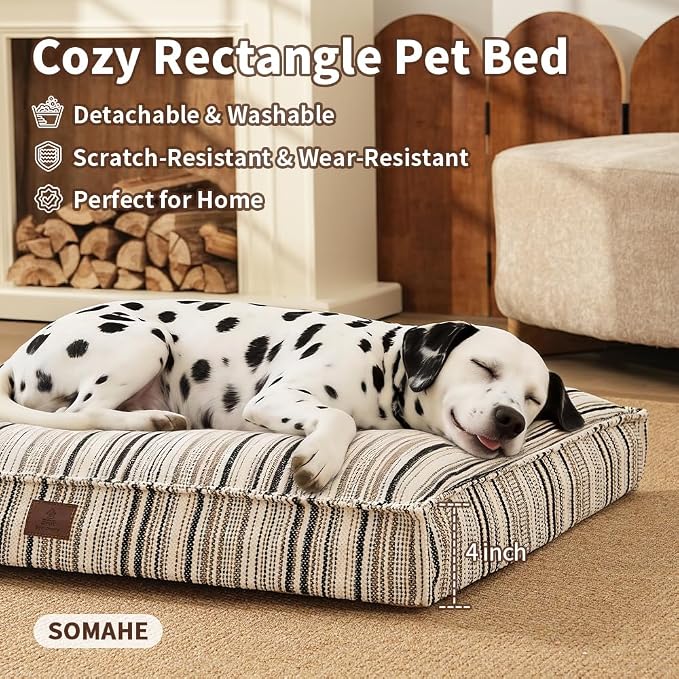SOMAHE 4 Inch Orthopedic Dog Bed for Crate, 35 x 27 Inch, Orange Chenille | Washable Removable Cover, Waterproof Inner Liner, Non-Slip Bottom, Orthopedic Dog Crate Mattress for Medium & Large Dogs