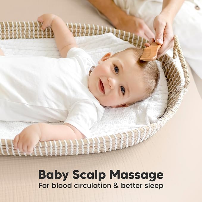 Baby Hair Brush Set for Newborns - Soft Goat Bristle Wooden Baby Brush and Comb Set Newborn Grooming Kit for Cradle Cap, Durable & Gentle, Boy, Girl Infant Essentials Care Kit (Petite, Walnut)