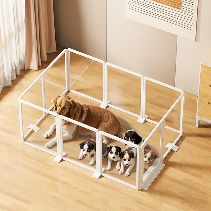 Clear Acrylic Pet Playpen, 25.6" H Transparent Dog Fence with Support Feet, Sturdy & Stylish Indoor Enclosure for Puppy, Cat, Rabbit, Easy to Assemble & Clean