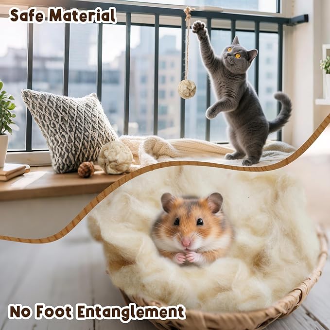 Sukh Natural Kapok Hamster Bedding - Natural Kapok Pet Bedding Dog Bed Stuffing Filling Stuff Animal Pack Pet Supplies for Cat Guinea Pig Chicken Bunny Duck Nesting Boxes Soft Warm Dust-Free 3.5OZ