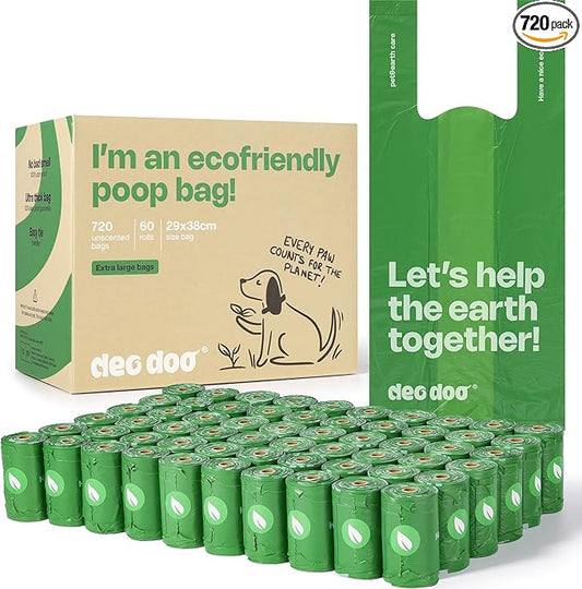 Dog Poop Bags with Handles Large Size 60 Rolls 720 Counts Big Sizes Leak Proof and Extra Thick Waste Bags Refill Rolls for Walking Medium Large Dogs Cats Litter Unscented