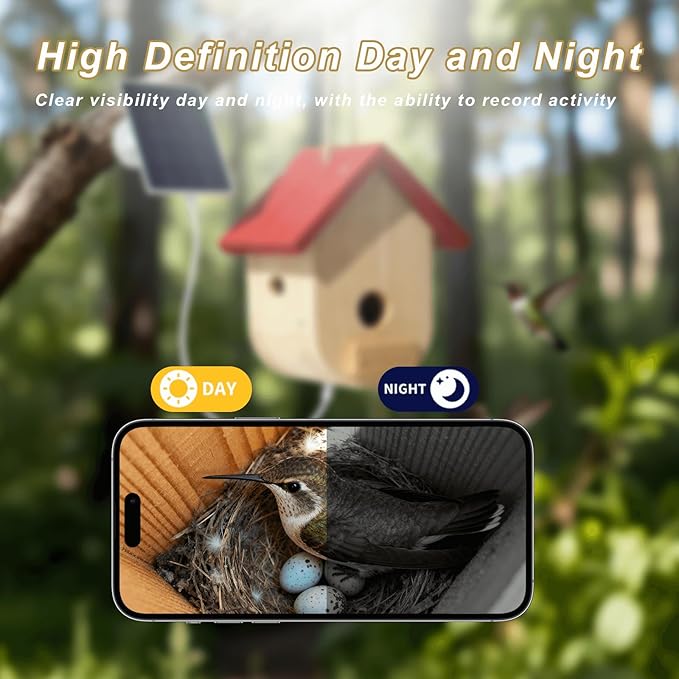 Hummingbird House with Camera Solar Powered, HD Full Color Night Vision Bird Camera, 2.4G WiFi & App Notify, Watch Bird Nesting & Hatching in Real Time, Ideal Gift for Bird Lovers