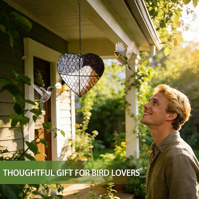Bird Nesting Material Holder, Handmade Fiber Bird Nesting Heart with Refillable Material for Wild Bird, Hummingbird Houses Outdoor Garden Decoration Outside Gifts for Birds Lovers