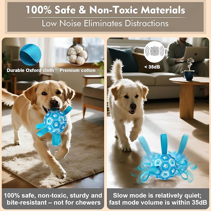 Interactive Dog Toys Dog Soccer Ball to Keep Them Busy,Durable Automatic Moving Jumping Dog Balls with Straps for Small/Medium/Large Dogs, USB Rechargeable,Not for Aggressive Chewers