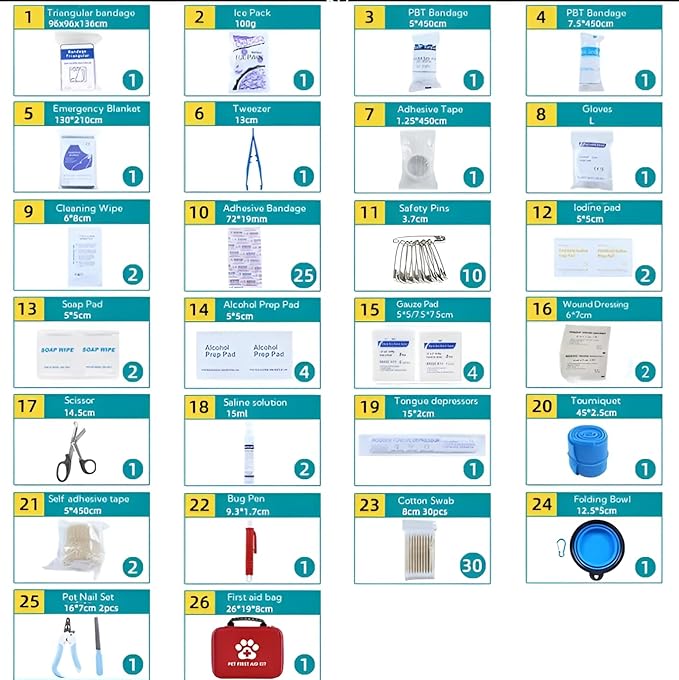 PAWSPLAY Pet First Aid Kit for Dogs & Cats, 101-Piece Emergency Kit with Bandages, Wound Care, Tick Remover, Nail Clipper, Portable Waterproof Travel Kit for Hiking, Camping, Car & Home Safety