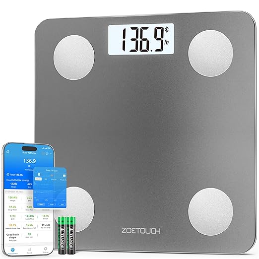 ZOETOUCH Smart Bathroom Scale for Body Weight, Digital Weighing Scale with BMI, Body Fat, Muscle Mass, Bluetooth Machine for People, Work with App, 14 Body Composition Analyzer