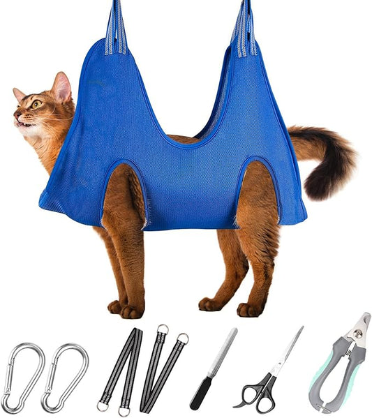 ATESON Pet Grooming Hammock Harness for Cats & XS Small Dogs, Dog Sling for Cutting Nails, Dog Hanging Holder Hanger for Nail Trimming with Nail Clippers, Nail File, Scissors