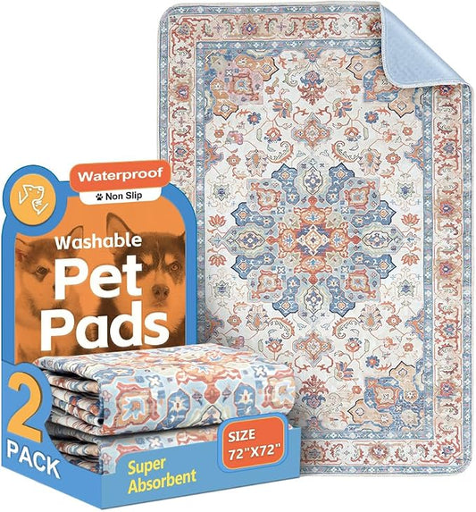 Washable Pee Pads for Dogs, 2 Pack Reusable Puppy Training Pads 72"x72" Super Absorbent Waterproof Dog Training Pads, Non-Slip Potty Pads, Whelping Pads Litter Mat Beige