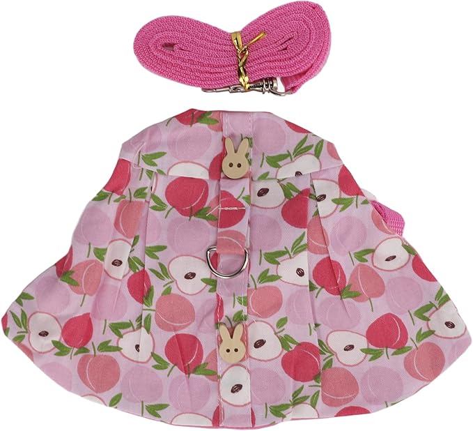 Rabbits Harness Leash Cute Breathable Pet Chest Traction Rope Set for Guinea Pigs Hedgehogs Soft Cotton Cloth Nylon Webbing Stylish Outfit (M)