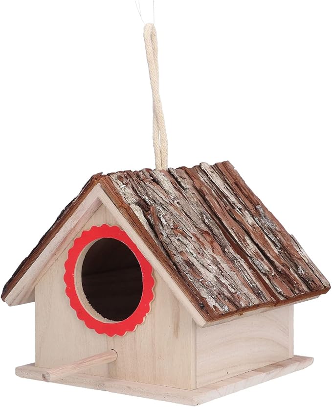 Bird Nest, Wooden Hanging Outdoor Bird Nest with Perch Rustic Bird Nest Box for Bluebirds, Chickadees, Hummingbirds, Swallows, and Other Birds.