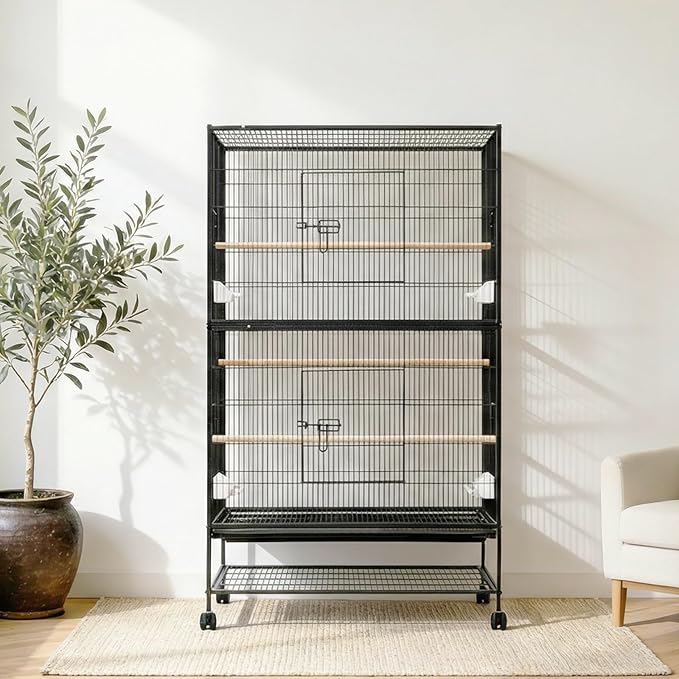 60" H Large Bird Cage, Rolling Bird Cage with Storage Stands, Feed Bowls, Wide Flight Parakeet Cage for Macaw, Parakeets, Conures, Cockatiel, Cockatoo