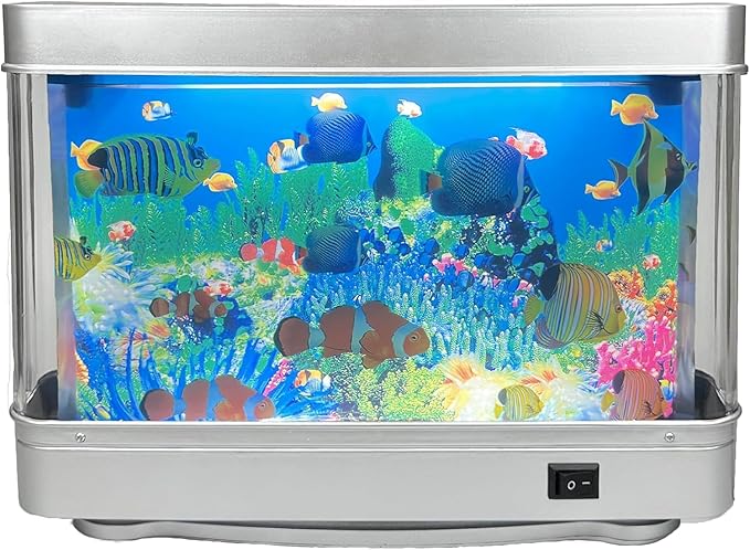 Tokenkuko Fake Motion Fish Tank Mini Aquarium, Artificial Tropical Decorative Lamp Night Light with Moving Fish, Gift for Kids(US Plug)