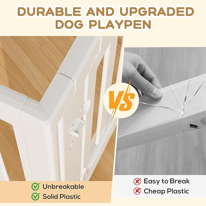 Dog Playpen, Clear Dog Pen, Dog Pen Indoor, Easy to Install and Remove Dog Play Pen, Puppy Playpen Suitable for Dogs, Cats,Dog Playpen Indoor (White, 23.6 inch Height, 8 Panels)