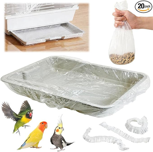 Tfwadmx 20 PCS Disposable Bird Cage Liner Bags 34'' x 22'' Plastic Parakeet Cage Tray Liners Oversized Plastic Tray Covers for Birdcage Parrots Cockatiels