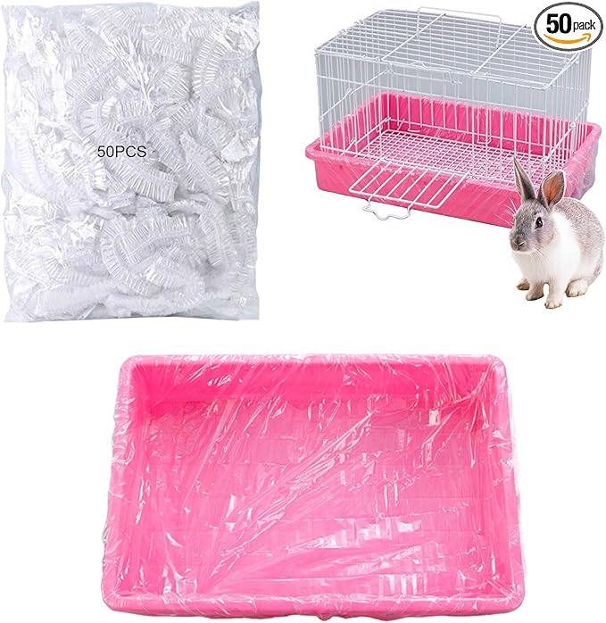 Small Animal Cage Liners Disposable, 50 PCS Large Rabbit Cage Tray Liner Pet Litter Pan Bags Plastic Film Cover for Guinea Pig Bunny Bird Chinchilla Hedgehog (Large)