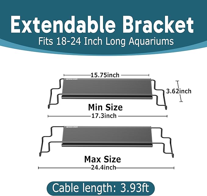 24/7 LED Aquarium Light with Remote for 18-24 Inch Plant & Fish Tank IP68, 12-Color & Gradient & Full Spectrum Light with Timer, Auto On/Off, Brightness, Extendable Brackets for Freshwater