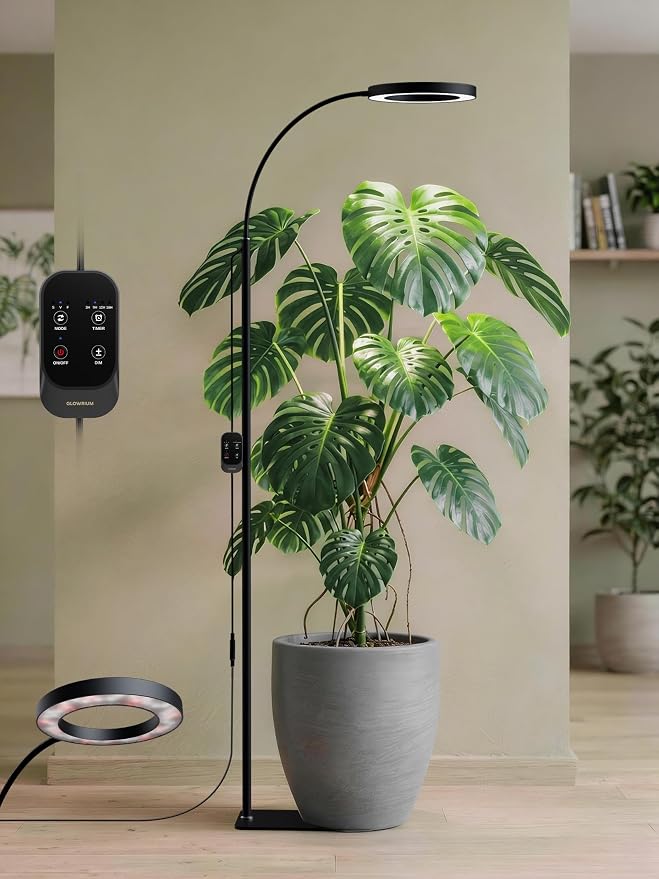 Grow Lights for Indoor Plants,LED Plant Light with Stand for Indoor Growing | 20W Full Spectrum Dimmable, 3 Light Modes, Adjustable Height Angle, 3/9/12H Timer, Black Single Head Floor Plant Growing Lamp