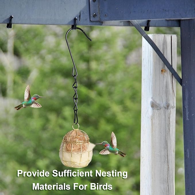 3PCS Bird Nesting Material, Refillable Hummingbird Nesters Cage Holder with Wool Material for Wild Birds Nesting Station, Nesting Balls for Bird Lover Gifts, Bird Watching Gifts for Outdoor Patio
