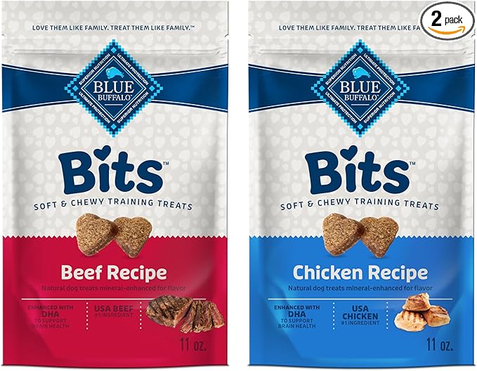 Blue Buffalo Bits Soft Dog Treats for Training, Made with Natural Ingredients & Enhanced with DHA, Chicken & Beef 19-oz Variety Pack, 2 ct