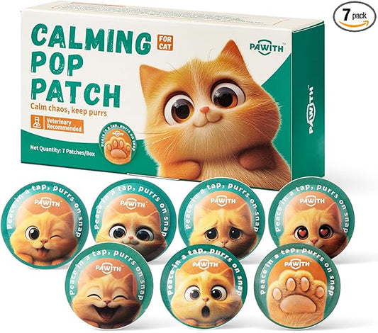 Calming Pop Patch for Cat Travel – Pheromone Diffuser for Cats Reduces Anxiety & Stress-Related Behaviors in Cats & Kittens, Long-Lasting, No Electricity Needed, More Convenient Than Sprays