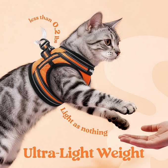 rabbitgoo Cat Harness and Leash Set for Walking Escape Proof, Adjustable Soft Kittens Vest with Reflective Strip for Cats, Comfortable Outdoor Vest,Light Orange,L