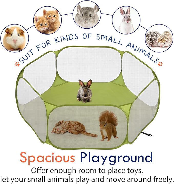 Pawaboo Small Animals Playpen, Waterproof Small Pet Cage Tent with Strong Steel Wire Frame, Portable Outdoor Yard Fence for Chick/Kitten/Puppy/Guinea Pig/Rabbits/Hamster/Chinchillas, Green