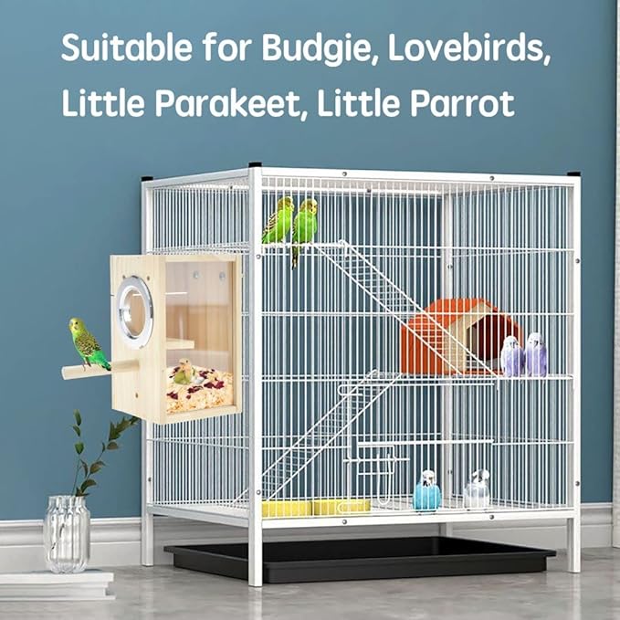 Bird Nest Box Parakeet Breeding Nest Box Bird Nest House Wooden Acrylic Transparent Breeding Box for Finch Lovebirds Cockatiel Budgie Conure Parrot