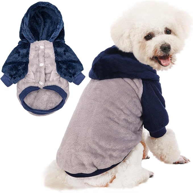 FabriCastle Small Dog Hooded Sweater, Dog Clothes XXS XS Small for Dogs Boy & Cats, Soft and Warm Pet Coat, Winter Pet Jacket, Doggy Apparel Costumes, Puppy Outfits Snap On Hoodies (Grey body, Medium)