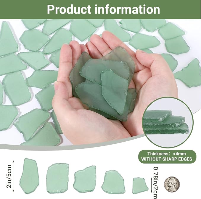 SUREAM Green Seaglass for Crafts, Seaglass Decor for Home, Broken Glass Pieces for DIY Art, Jewelry Making, Vase Filler, Beach Weddings Decor
