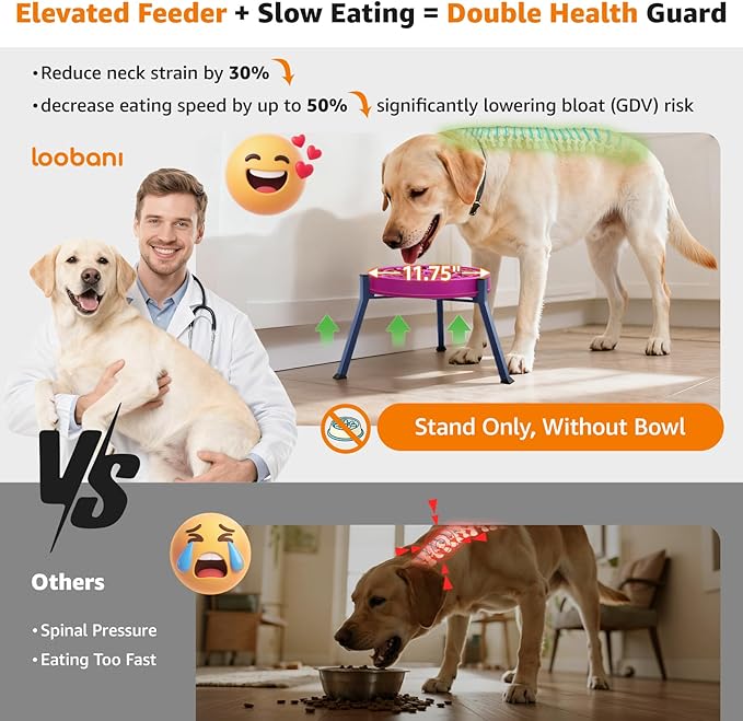 LOOBANI Elevated Dog Bowl Stand: Adjustable Width Anti-Slip Raised Dog Bowl Stand Food Feeder forAdult, Seniors, Older, Arthritis Dogs, Fits for Bowls Width 8.2"-11" (Without Bowls) Deep Blue Large