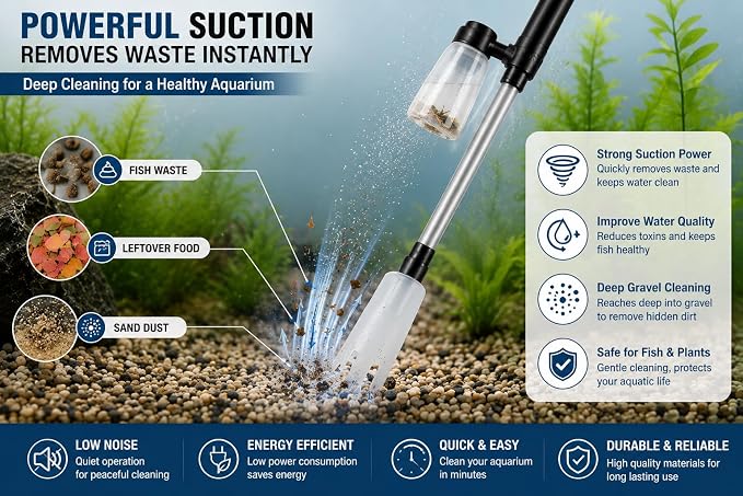 Electric Aquarium Gravel Cleaner, 3-in-1 Fish Tank Vacuum Cleaner with Water Changer Pump, Gravel Vacuum, Sand Washer & Fish Waste Remover