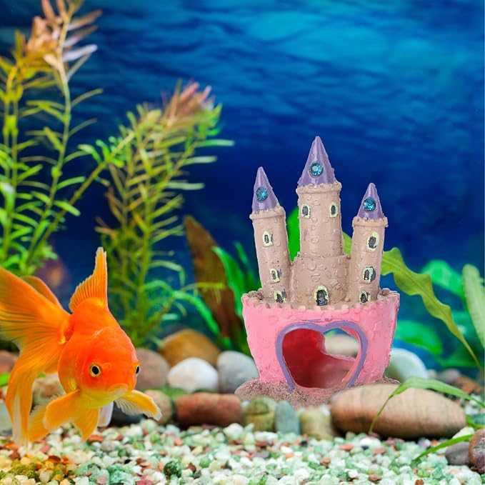 Mipcase Aquarium Castle Decoration Resin Fish Tank Ornament with Fish Hidden Cave Tank House for Betta Freshwater and Saltwater Tanks 4.52 X 2.95 X 2.36 in