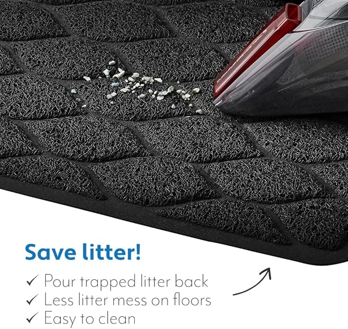 MIGHTY MONKEY Waterproof BPA Free Cat Litter Box Trapping Mat, Easy Clean Floors, Textured Backing, Soft on Sensitive Kitty Paws, Cats Accessories, Less Waste, Stays in Place, 24x17, Black