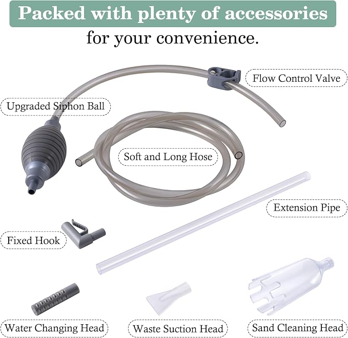 AOZU 3-in-1 Aquarium Vacuum Gravel Cleaner, Adjustable Fish Tank Siphon Cleaner, Aquarium Water Changer and Sand Washer Kit with Hand Siphon Hose & Extension Tube