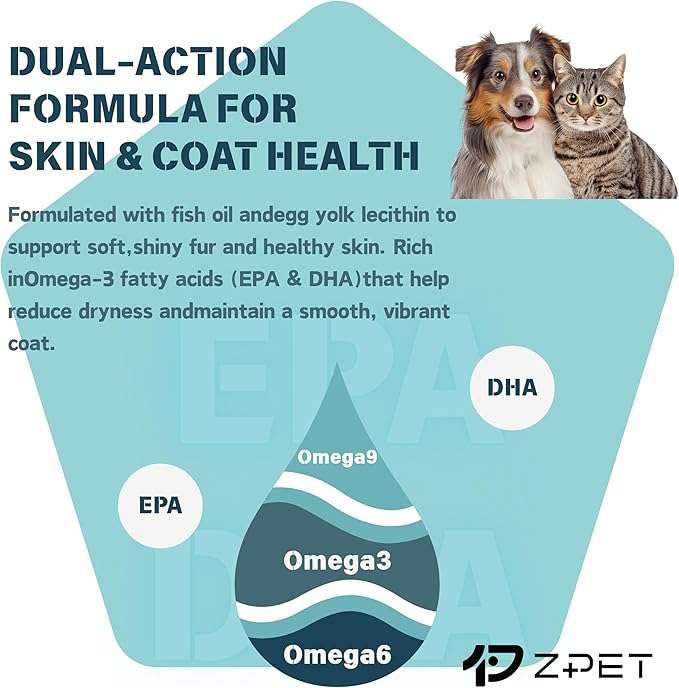 ZPET Skin & Coat Soft Chews for Dogs & Cats – Omega-3 Fish Oil & Lecithin Supplement, Supports Healthy Skin, Shiny Coat & Shedding Control, 150g