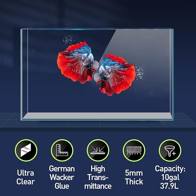 LAQUAL 10 Gallon Ultra Clear Glass Fish Tank, Rimless Low Iron Aquarium for Betta/Nano/Goldfish/Snail/Shrimp, Big Fish Tank & Cover Set & Feeding Ring & Cleaning Tools