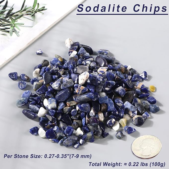 Erliway 100g Natural Sodalite Crystal Chips 7-9mm Tumbled Stones | Small Crushed Crystal Stone, Polished Crystals Chips for Fish Tank, Healing Tumbled Rocks for Reiki Jewelry Making Home Décor