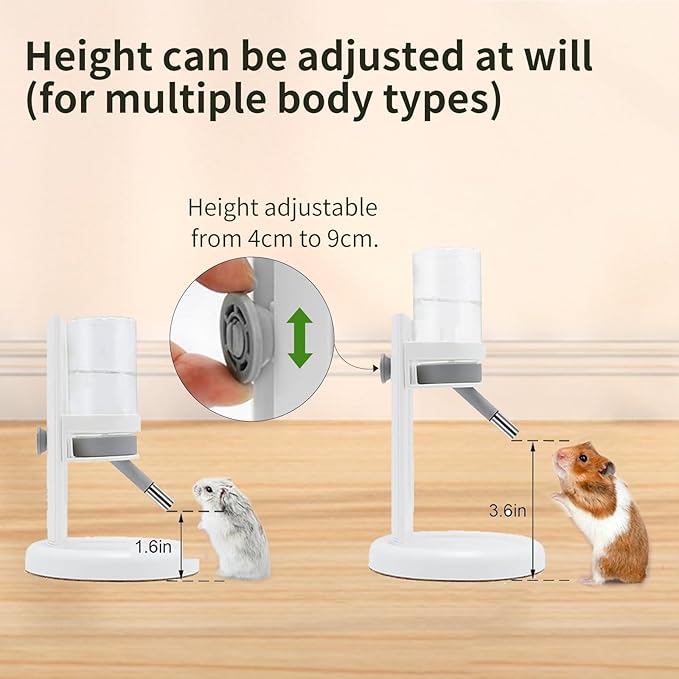 Marchul Hamster Water Bottle for Glass Tank, No Drip Guinea Pig Water Bottle with Stand/Holder Adjustable, Leak-Proof Small Animal Water Bottles for Hamsters (4oz, White)