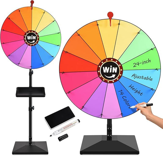 AugFir 24-inch Prize Wheel, Adjustable 32"-61" Height Desktop & Floor Stand Spinning Prize Wheel, Storable Prize Wheel Spinner, Suitable for Party, Carnivals and Tradeshow