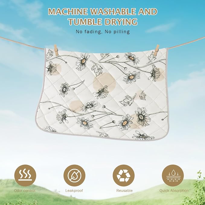 IEUUMLER Washable Pee Pads for Dogs, 2 Pack Non-Slip & Waterproof Pack Whelping Pad, Reusable Washable Puppy Potty Training Pad with Fast Absorbent for Playpen EU007 (Beige Daisy, 48"X30"-2pcs)