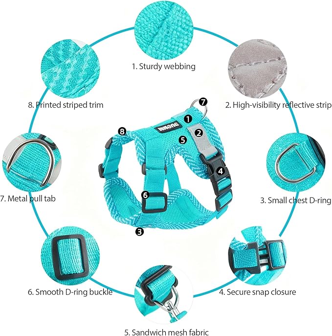 wanheart Cat Harness and Leash Set - Escape Proof Adjustable Breathable Vest for Cats, Soft Mesh Padded Harness with Reflective Strips - Easy Control for Kittens, Indoor & Outdoor Cats (Emerald, S)