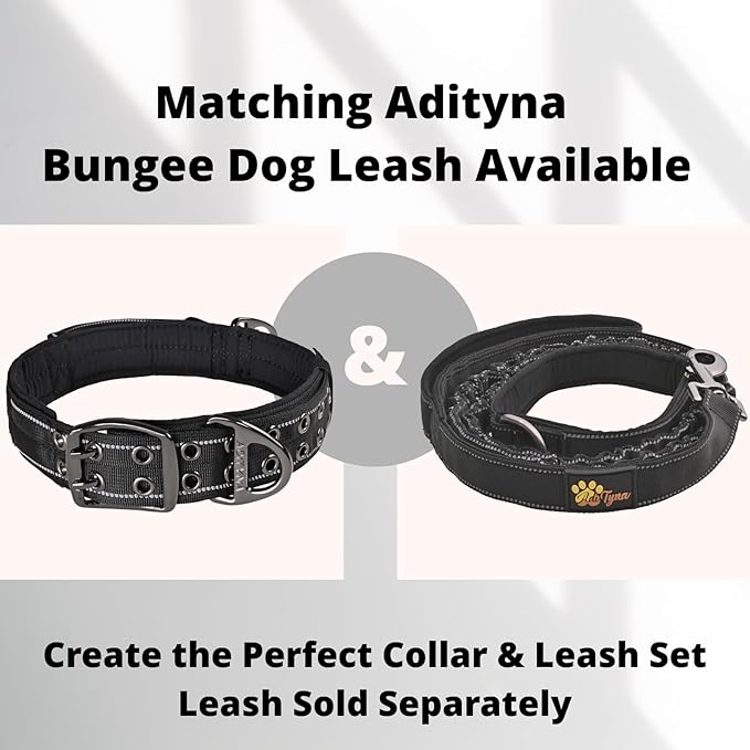 ADITYNA Heavy Duty Dog Collar for Extra-Large Dogs - Reflective Black XL Collar with Handle for Training, and Walking - Wide, Thick, Tactical, Soft Neoprene Padded