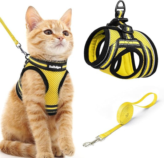 rabbitgoo Cat Harness and Leash Set for Walking Escape Proof, Adjustable Soft Kittens Vest with Reflective Strip for Cats, Comfortable Outdoor Vest, Bright Yellow, M