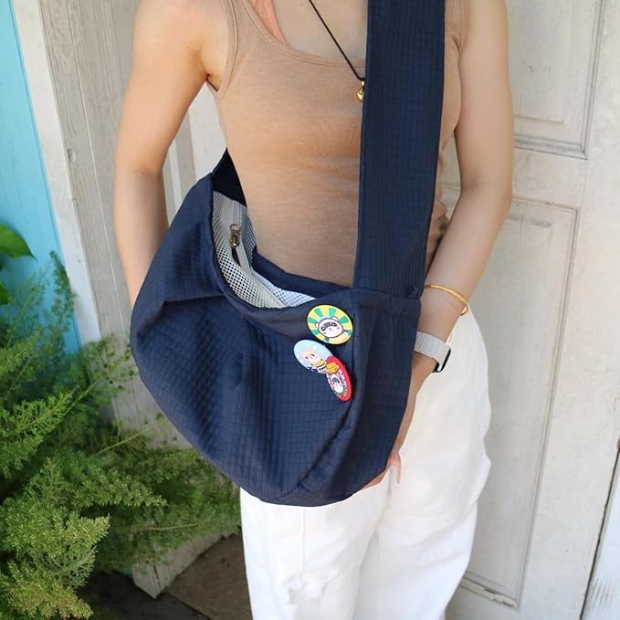 Ferret Sling Carrier - Pet Carrying Bag with Adjustable Strap Hands Free Shoulder Bag Crossbody Travel Slings Soft Small Animal Bonding Pouch Front Backpack for Ferret Rabbit Puppy Kitten (Dark Blue)