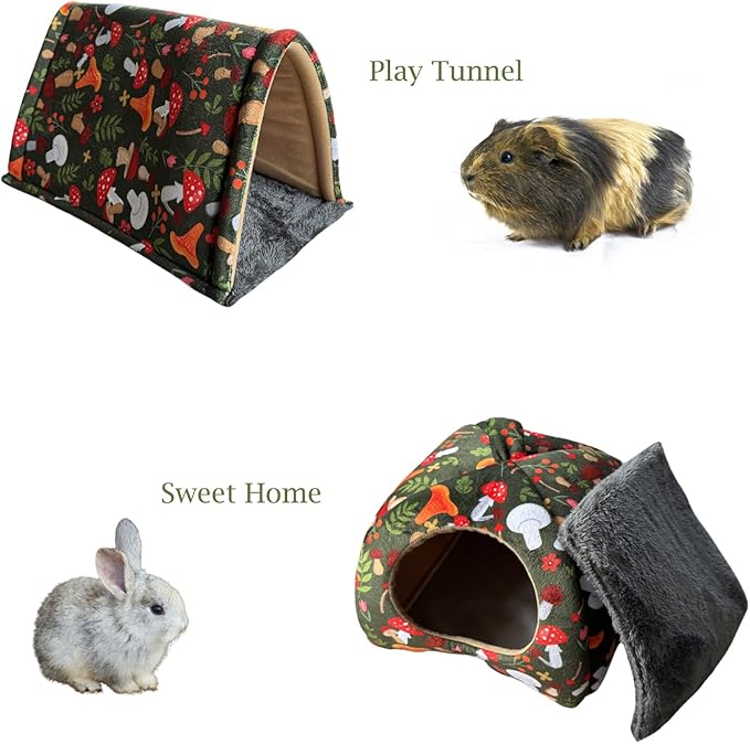 Guinea Pig Hideout & Tunnel Toys Set - Plush Small Animal Tent with Non-Slip Base & Warm Fleece Bedding for Mouse Chinchillas Hamsters Hedgehogs Ferrets Bearded Dragons and Rats