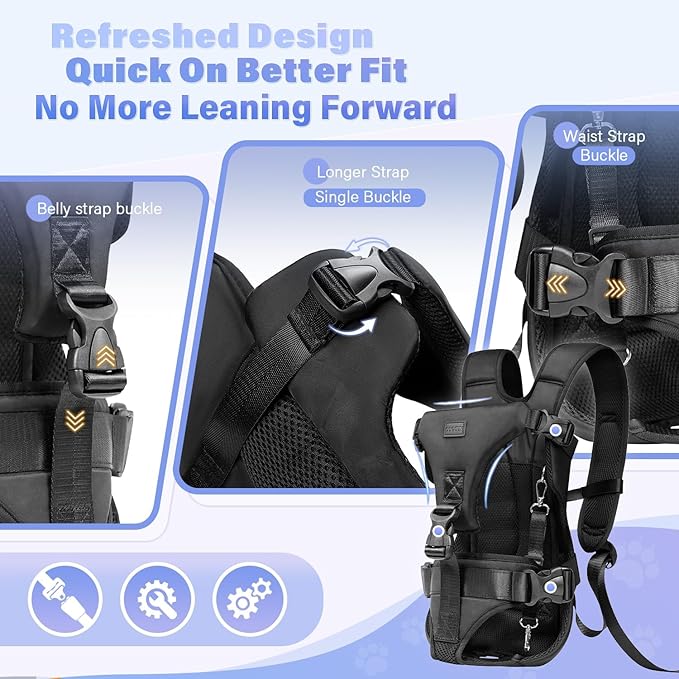 YUDODO Front Pet Carrier Backpack for Small Dogs and Cats, Secure and Breathable Mesh Travel Dog Carrier with Safety Belt, Ergonomic Support, Adjustable for Walking, Hiking (Black-Pro L)