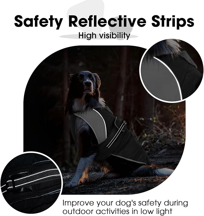 Nanaki Large Dog Coat Rainproof-Warm Giant Breed Dog Jacket With Leash Hole, Fleece Lining Reflective Great Dane Winter Coat Doberman Jacket For Cold Weather Outdoor Walking Hunting, Camping,Black 3XL